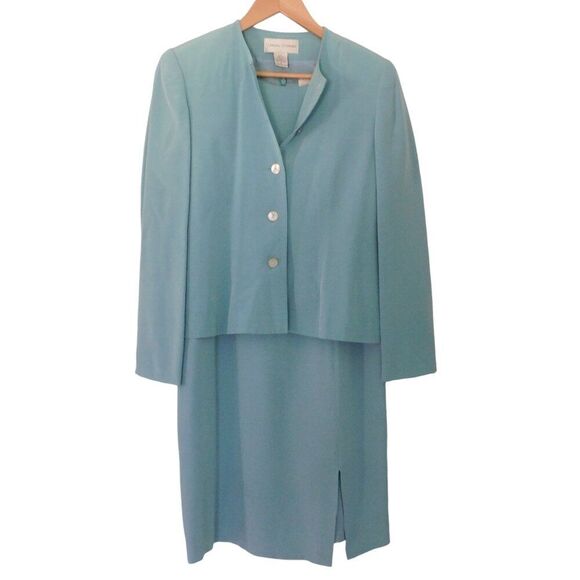 VTG Casual Corner Sleeveless Silk Dress and Jacket Lined Womens Sz 2 4 Green - Picture 1 of 11